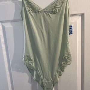 Free People Green Lace Trim Chemise